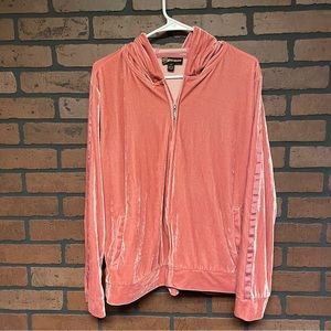 Serena Williams Pink Full Zip Velour Hooded Sweatshirt Size Medium